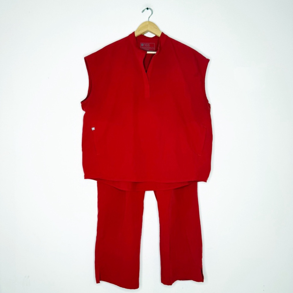 Figs Vibrant Red Wide Leg Pants and Sleeveless Top